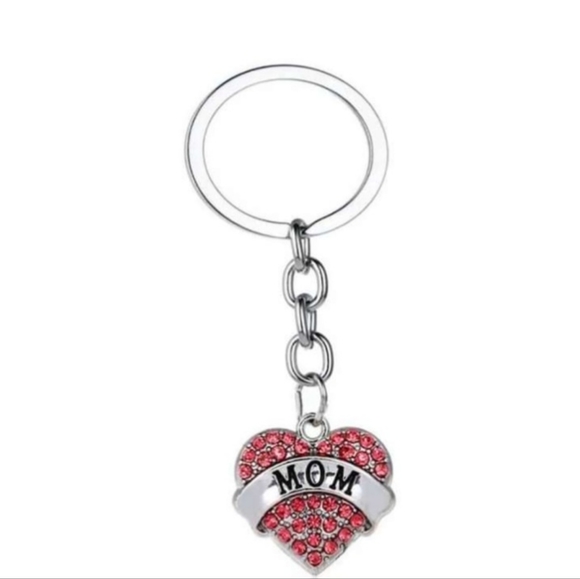 New- Rhinestone Heart ❤️ Mom Keychain - Picture 1 of 2